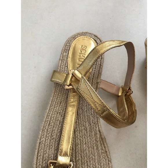 Schutz Sandalia Salto Baixo Jute Gold Metallic Platform Sandals - Picture 8 of 12